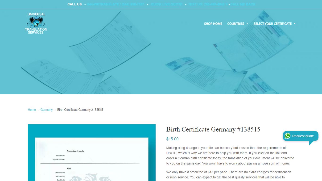 Birth Certificate Germany #138515 - Universal Translation Services